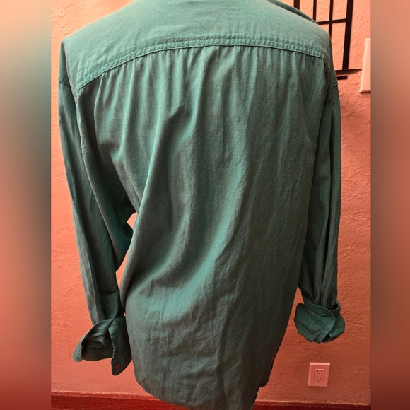 Vintage Gap Silk Blend Embroidered Button Up Shirt Teal - Picture 10 of 11